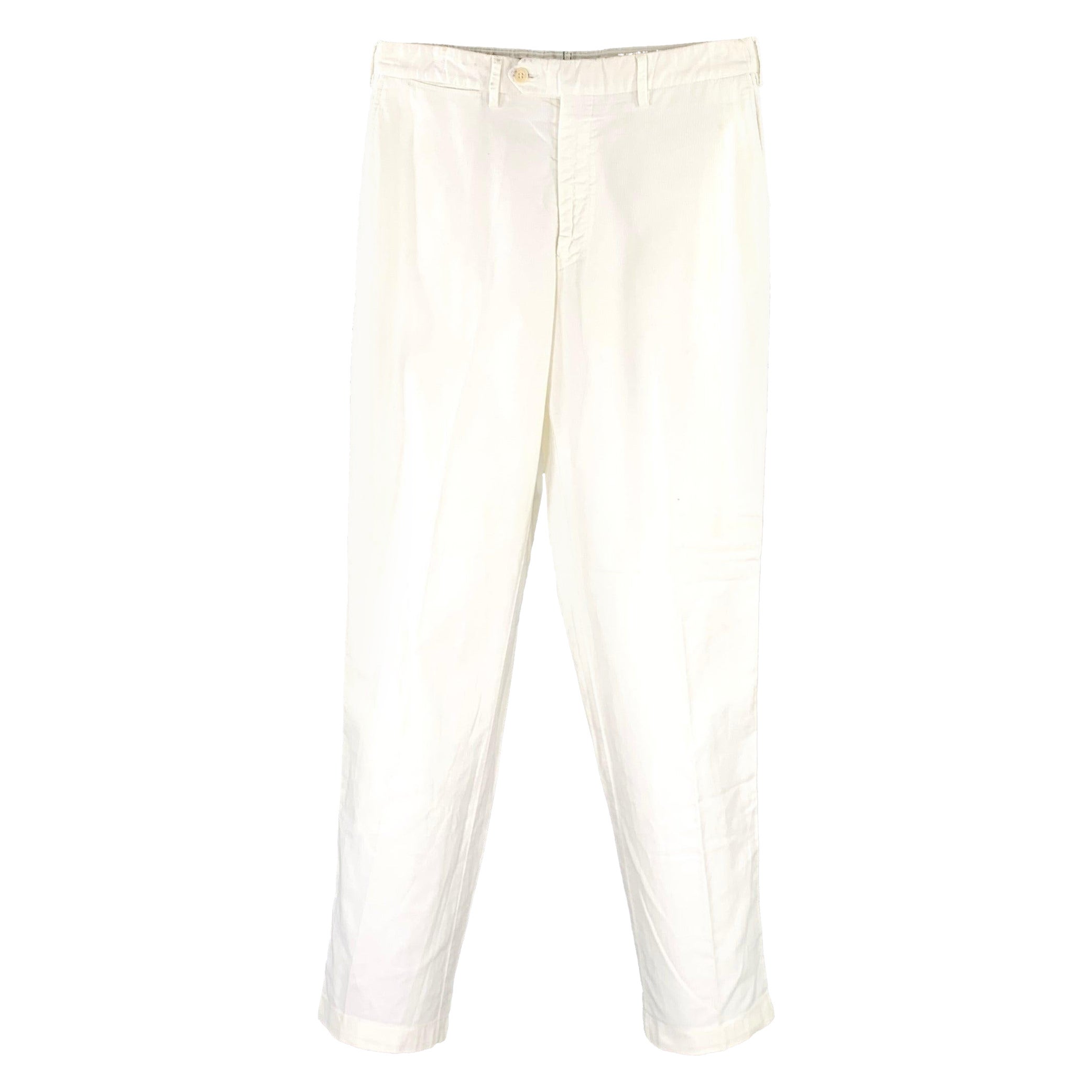 Canali Taglia 30 Pantaloni casual in cotone a coste color crema