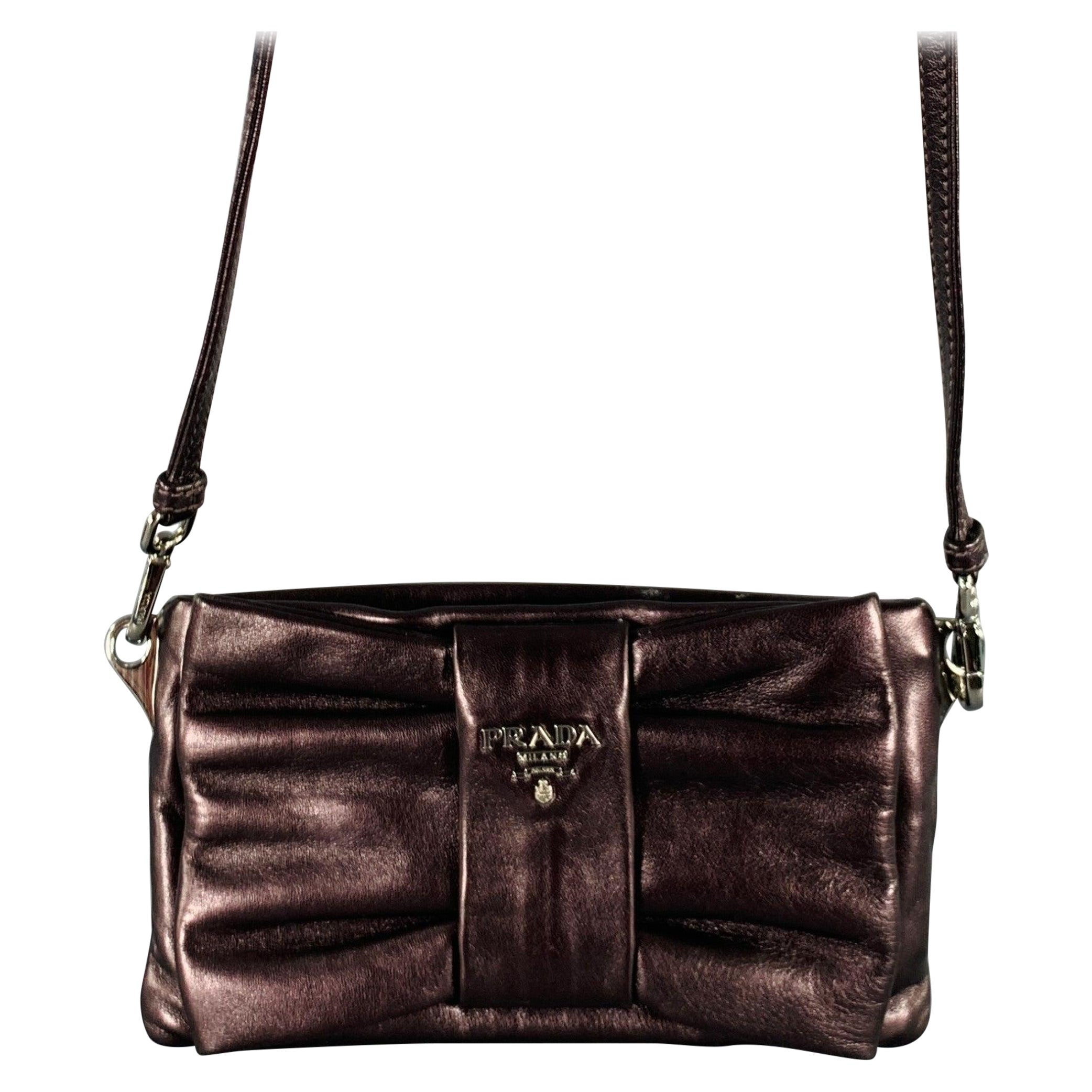 PRADA Purple Silver Bow Leather Cross Body Handbag For Sale
