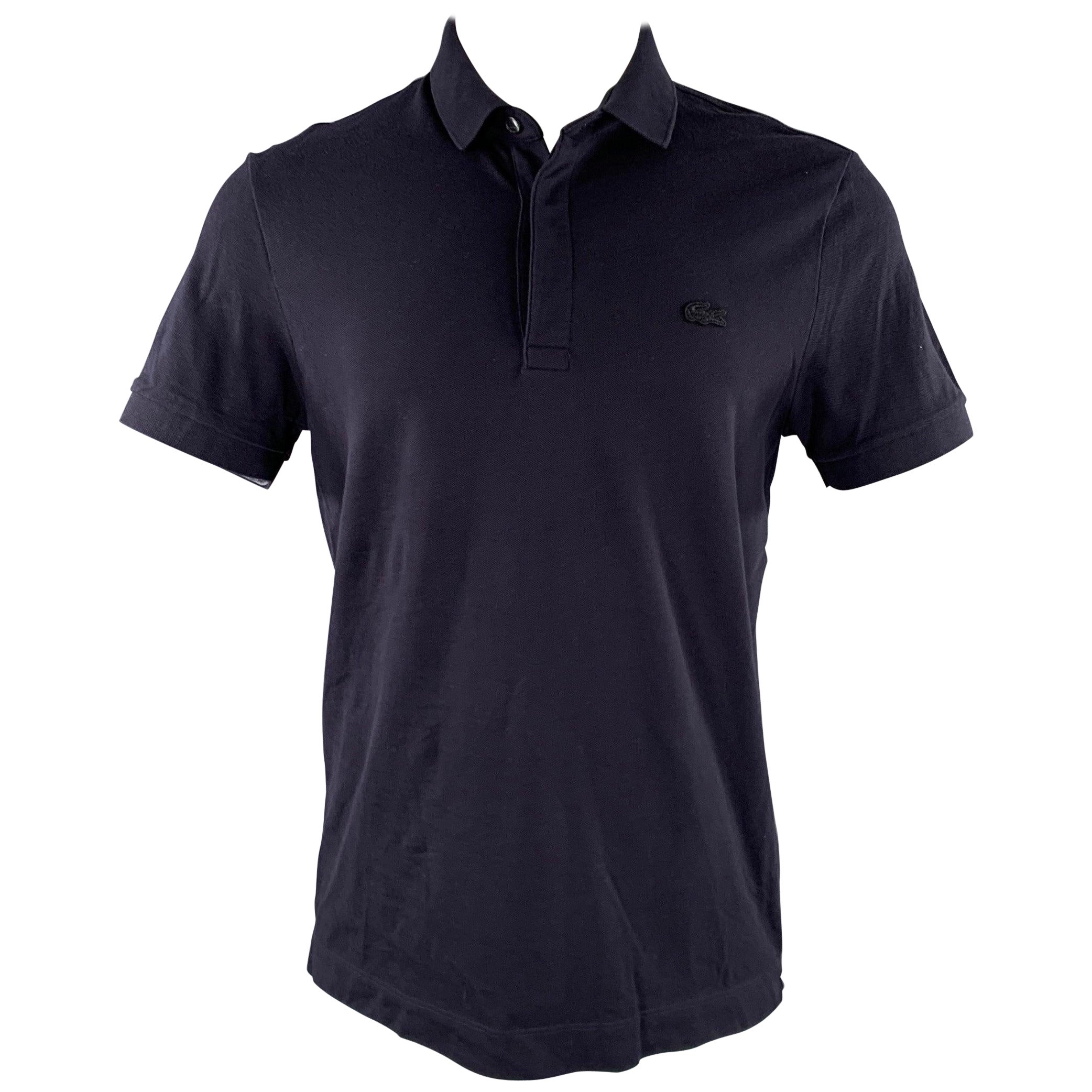 Polo con bottoni nascosti LACOSTE Taglia M Navy in misto cotone, vestibilità regolare in vendita