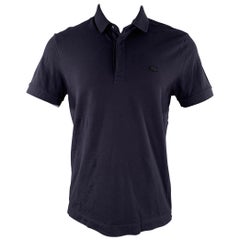 LACOSTE Size M Navy Cotton Blend Regular Fit Hidden Buttons Polo