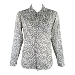 JOHN VARVATOS, chemise à manches longues en coton blanc cassé avec feuilles bleu marine, taille L