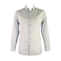 BURBERRY LONDON Size 42 White Light Blue Stripe Cotton Long Sleeve Shirt