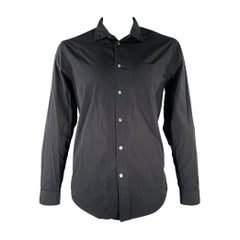 I.L.A. John Varvatos Taille L Chemise à manches longues en coton noir à pattes roulées et à une poche
