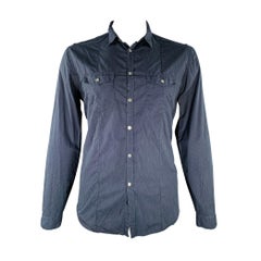JOHN VARVATOS Taille L Chemise à manches longues en coton blanc marine à têtes de clous