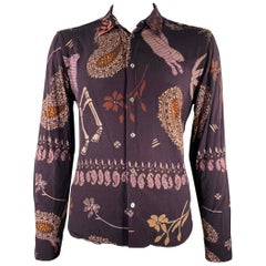 PAUL SMITH Size XL Black Taupe Print Cotton Spread Collar Long Sleeve Shirt