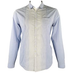 JOHN VARVATOS - Chemise à manches longues à rayures bleu clair et blanches en coton et lin
