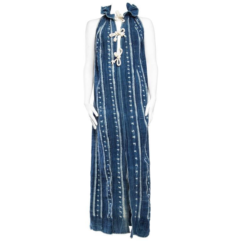 Indigo Cotton Linen Goza Tuck Dress