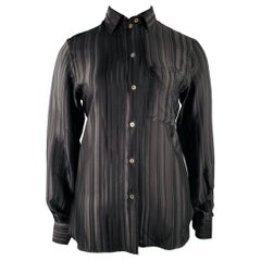 PAUL SMITH Size L Black Viscose Blend Stripe One Pocket Shirt