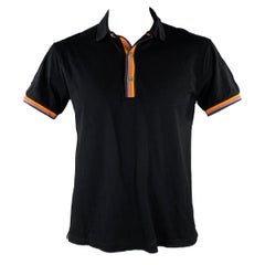 PAUL SMITH Size L Black Multi Color Cotton Contrast Trim Polo