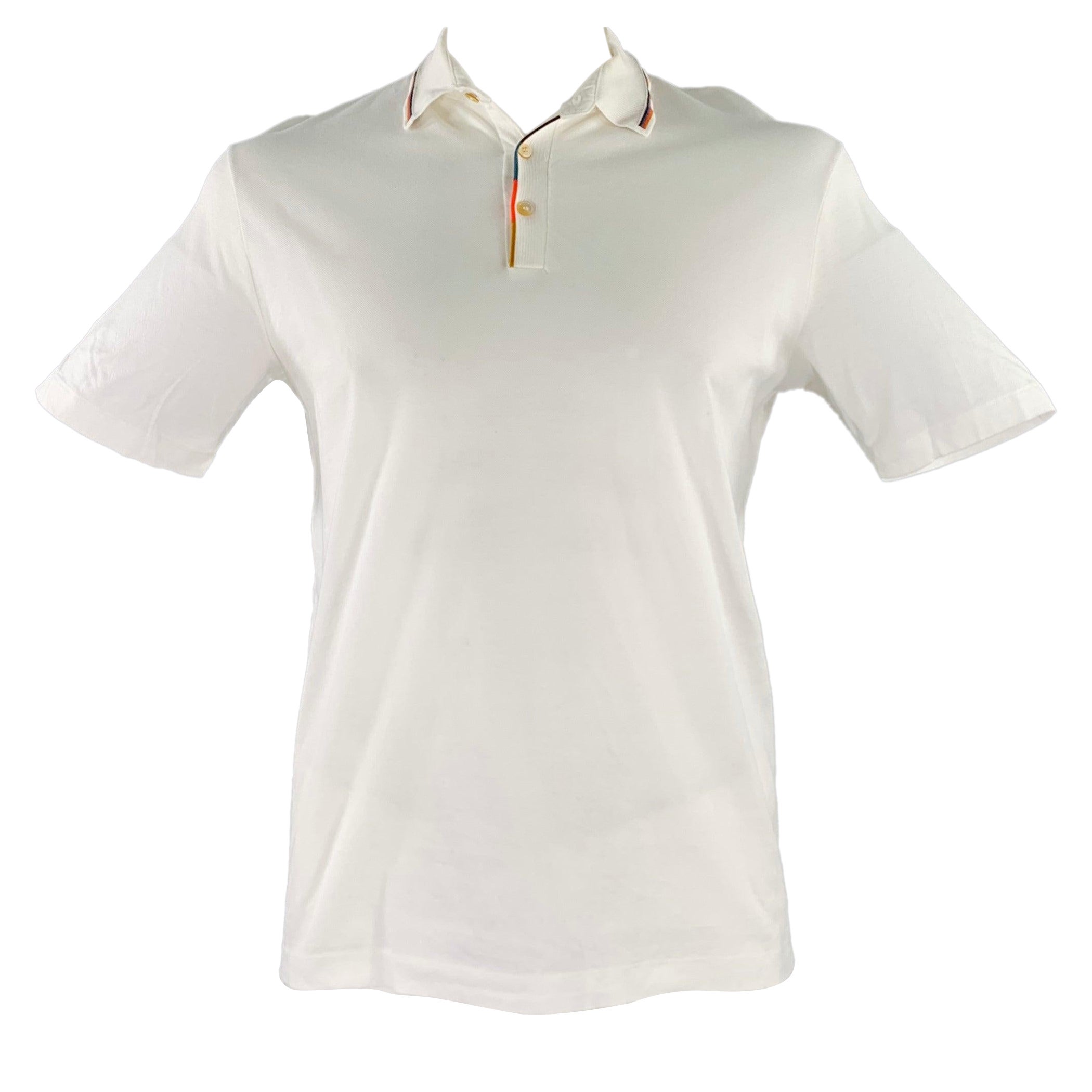 PAUL SMITH Polo blanc multicolore bordé de contrastes en coton