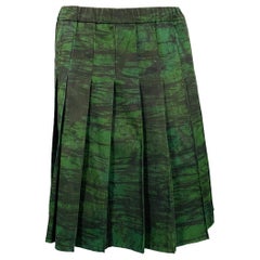 Marni Inverno 2013 Taglia 2 Gonna a pieghe in twill di cotone nero verde scuro
