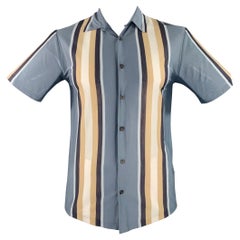 HUGO BOSS Size L Grey Beige Stripe Mercerized Cotton Short Sleeve Shirt