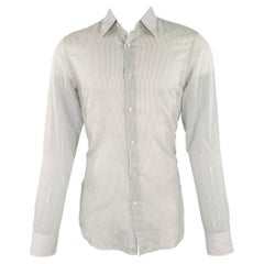 HUGO BOSS Size S White Light Blue Stripe Cotton Silk Long Sleeve Shirt