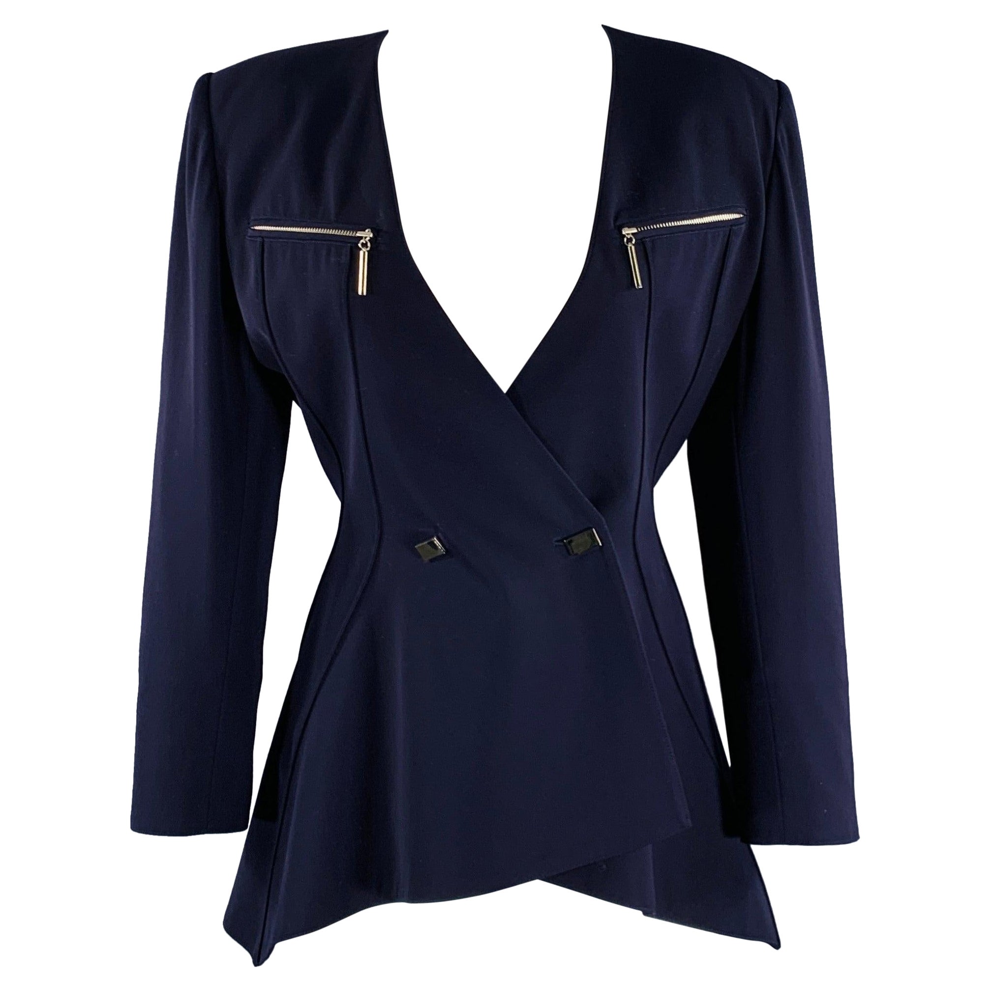 CLAUDE MONTANA Size S Purple Wool Shoulder Pads Jacket For Sale