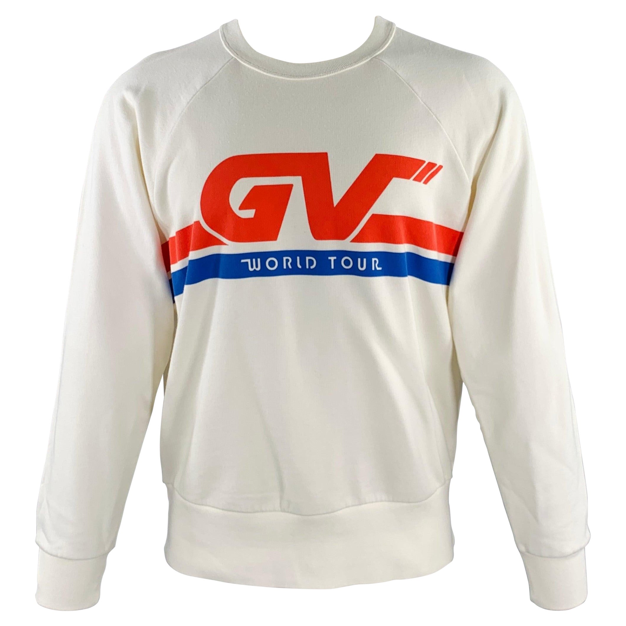 GIVENCHY Size S Cream Red Cotton -GV World Tour- Graphic Sweatshirt