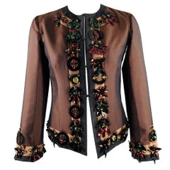 PRADA SS05 Größe 2 Brown Black Wool Silk Embellishment Jacket Blazer