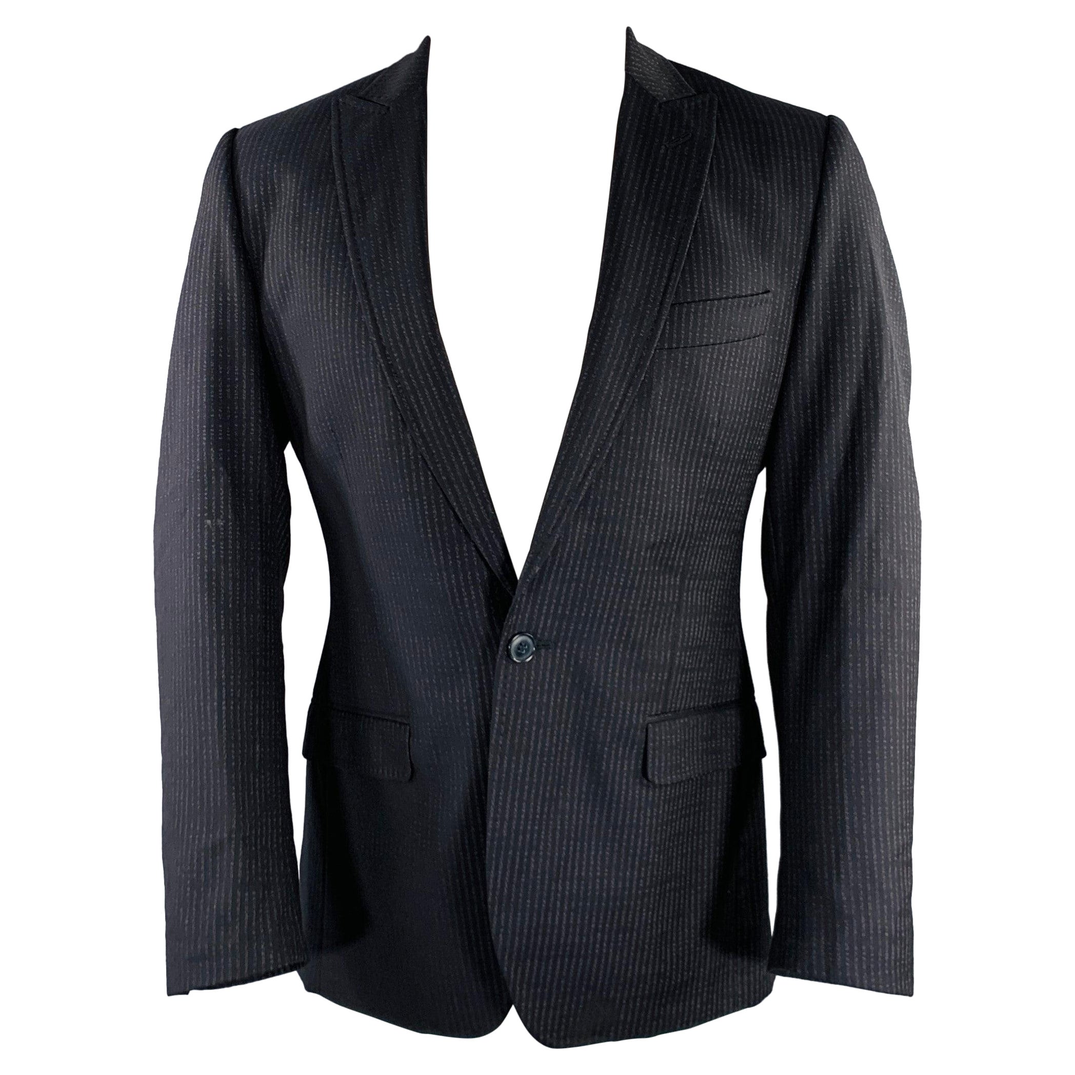 DOLCE & GABBANA Size 36 Navy Stripe Virgin Wool Sport Coat For Sale