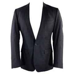 DOLCE & GABBANA Size 36 Navy Stripe Virgin Wool Sport Coat