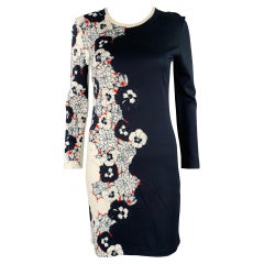 PRABAL GURUNG Größe S Marineblaues, cremefarbenes, geblümtes Etui-Cocktailkleid