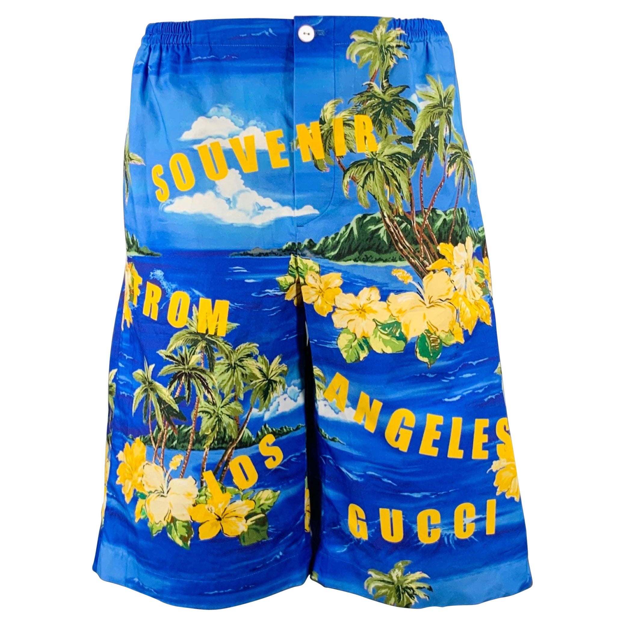 Bermudas de algodón hawaiano GUCCI talla 30 Azul Amarillo