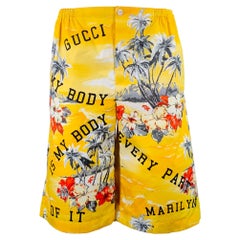 GUCCI Größe 30 Gelbe mehrfarbige Hawaiianische Bermudaschürtel aus Baumwolle
