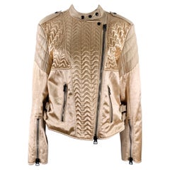 Tom Ford Giacca Biker in Pelle Trapuntata in Viscosa Beige Taglia 8