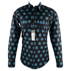 DOLCE & GABBANA Size 38 Black Blue Dots Cotton Epaulettes Long Sleeve Shirt