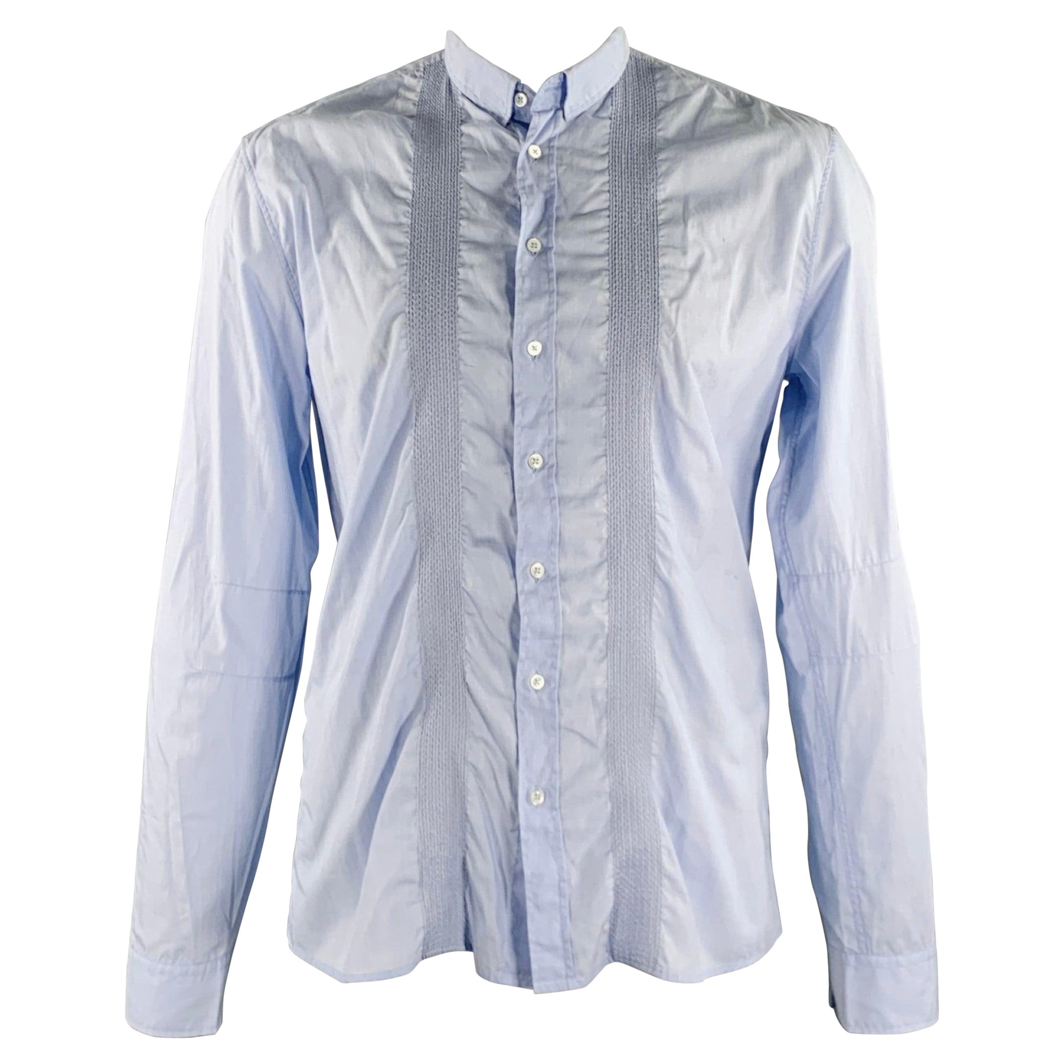 Balmain Taglia L Camicia a maniche lunghe in cotone con ricamo blu chiaro