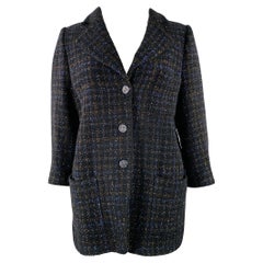 CHANEL Size 18 Black Navy Cotton Blend Shiny 3/4 Sleeves Coat