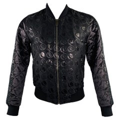DOLCE & GABBANA Size 34 Black Silver Circles Cotton Blend Bomber Jacket