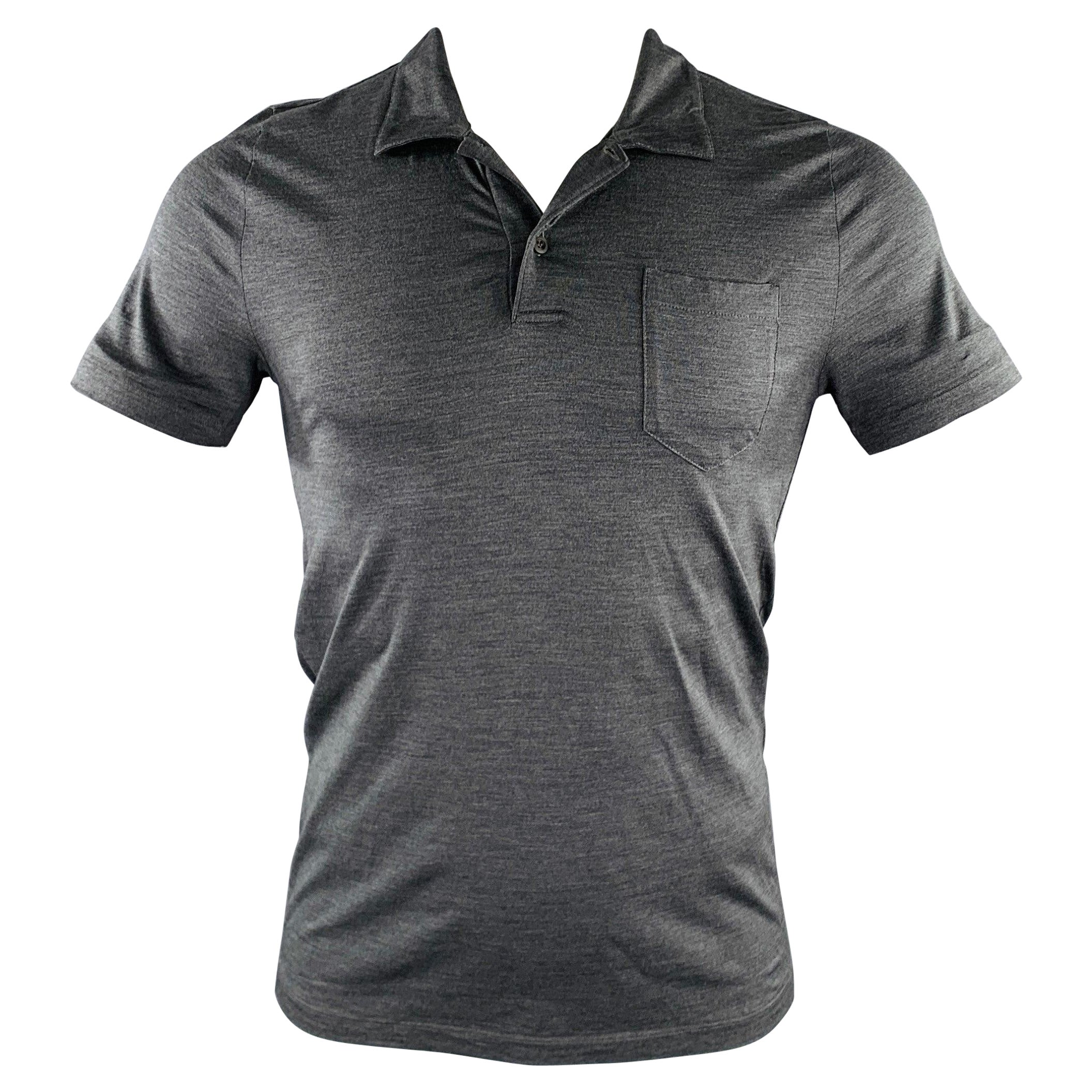 PRADA Size S Grey Shimmery Short Sleeve Polo For Sale