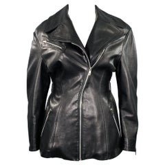 THIERRY MUGLER Size 10 Black Lambskin Leather Zip Up Jacket
