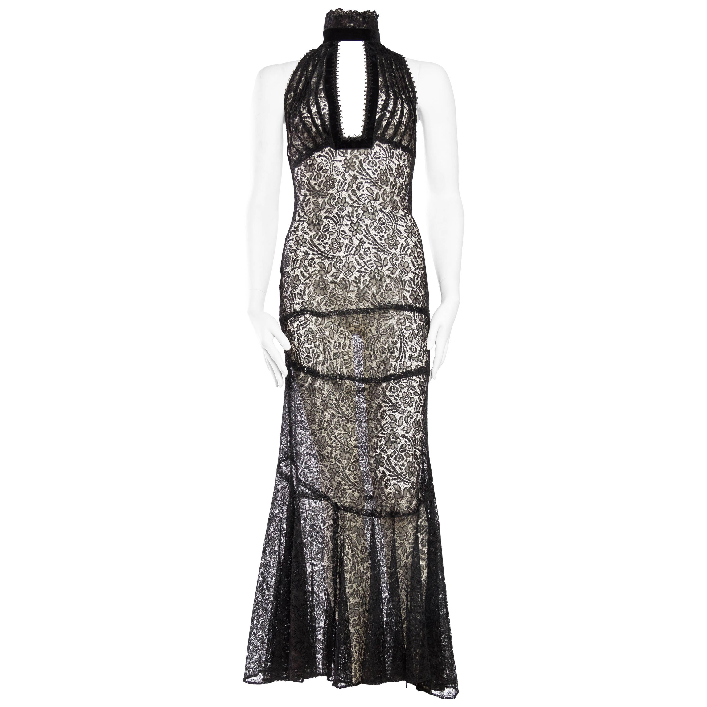 1930s Art Deco Sheer Lace Gown