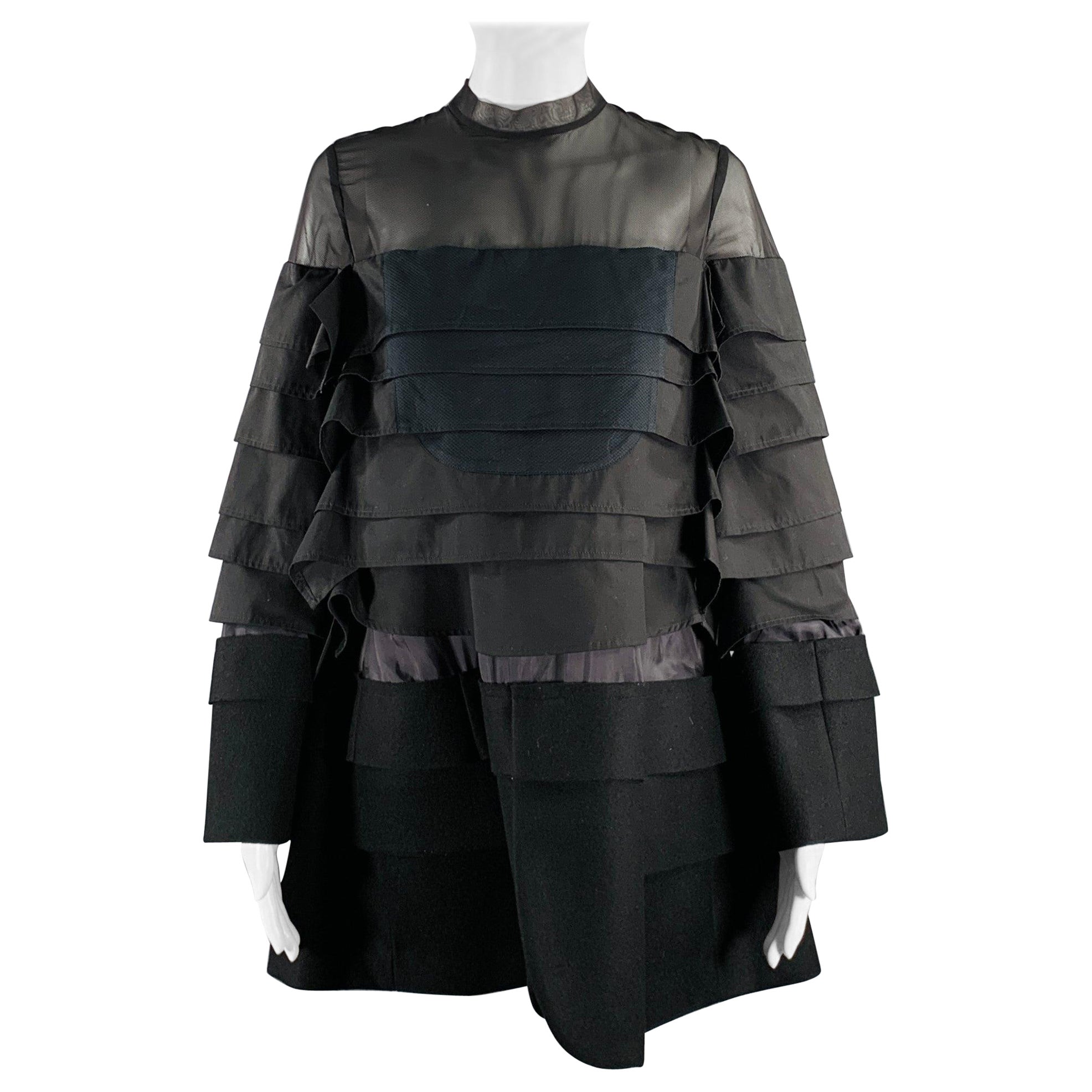 SACAI Size S Black Polyester Blend Long Sleeve Layered Dress For Sale