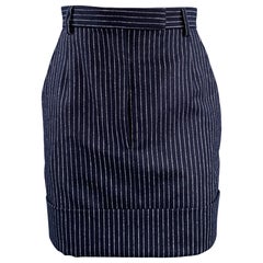 THOM BROWNE Taglia 0 Mini gonna gessata in lana cashmere bianca e marina