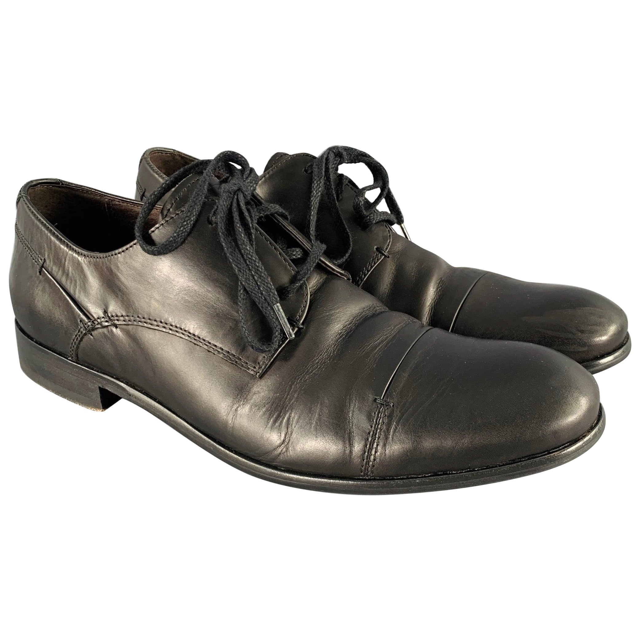 JOHN VARVATOS Size 9.5 Black Leather Derby Lace-Up Shoes For Sale