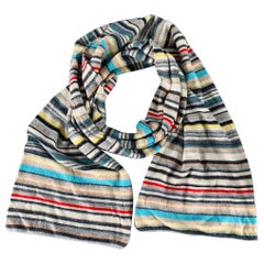 PAUL SMITH Multi Color Stripe Cashmere Blend Knit Scarf