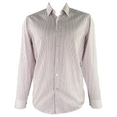 HUGO BOSS Size XL White Purple Stripe Cotton Long Sleeve Shirt