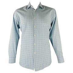HUGO BOSS Size L Blue White Green Checkered Long Sleeve Shirt