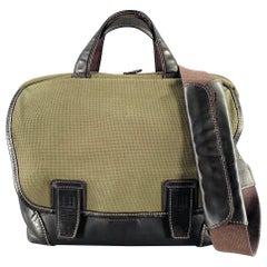 DUNHILL Green Brown Mixed Materials Leder Canvas Messenger Bag