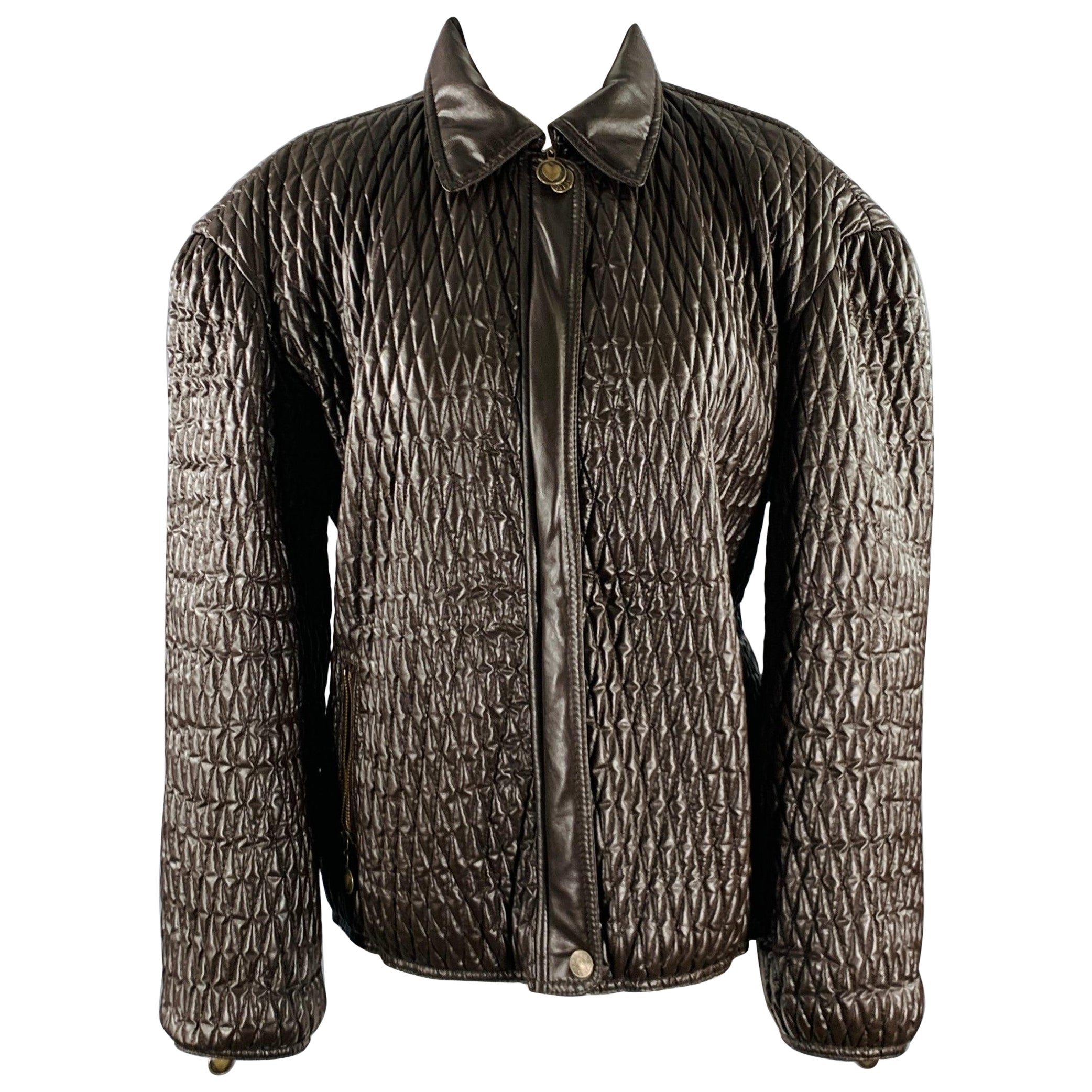 MOSCHINO JEANS Size 6 Brown Faux Leather Quilted Jacket For Sale