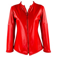 OSCAR DE LA RENTA Größe M Rote Zip Up Cover-Up Jacke mit Reißverschluss