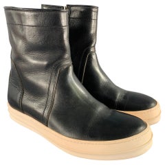 RICK OWENS Size 9 Black White Leather High Top Sneakers