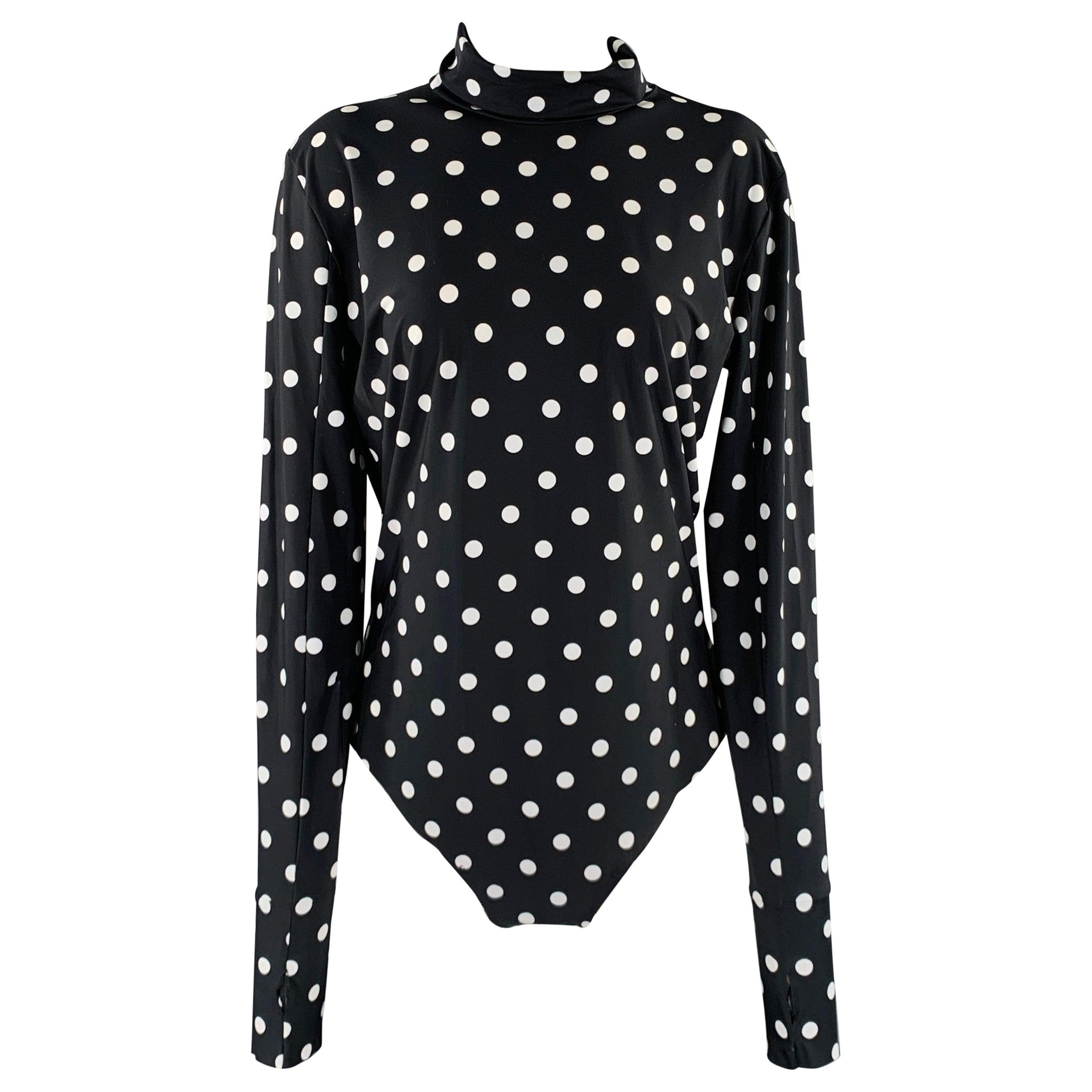 PRABAL GURUNG Size M Black White Lycra Polka Dot Bodysuit Dress Top For Sale