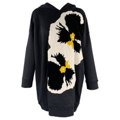 VALENTINO Size XS Black White Yellow Cotton Blend Flower Hooded Dress