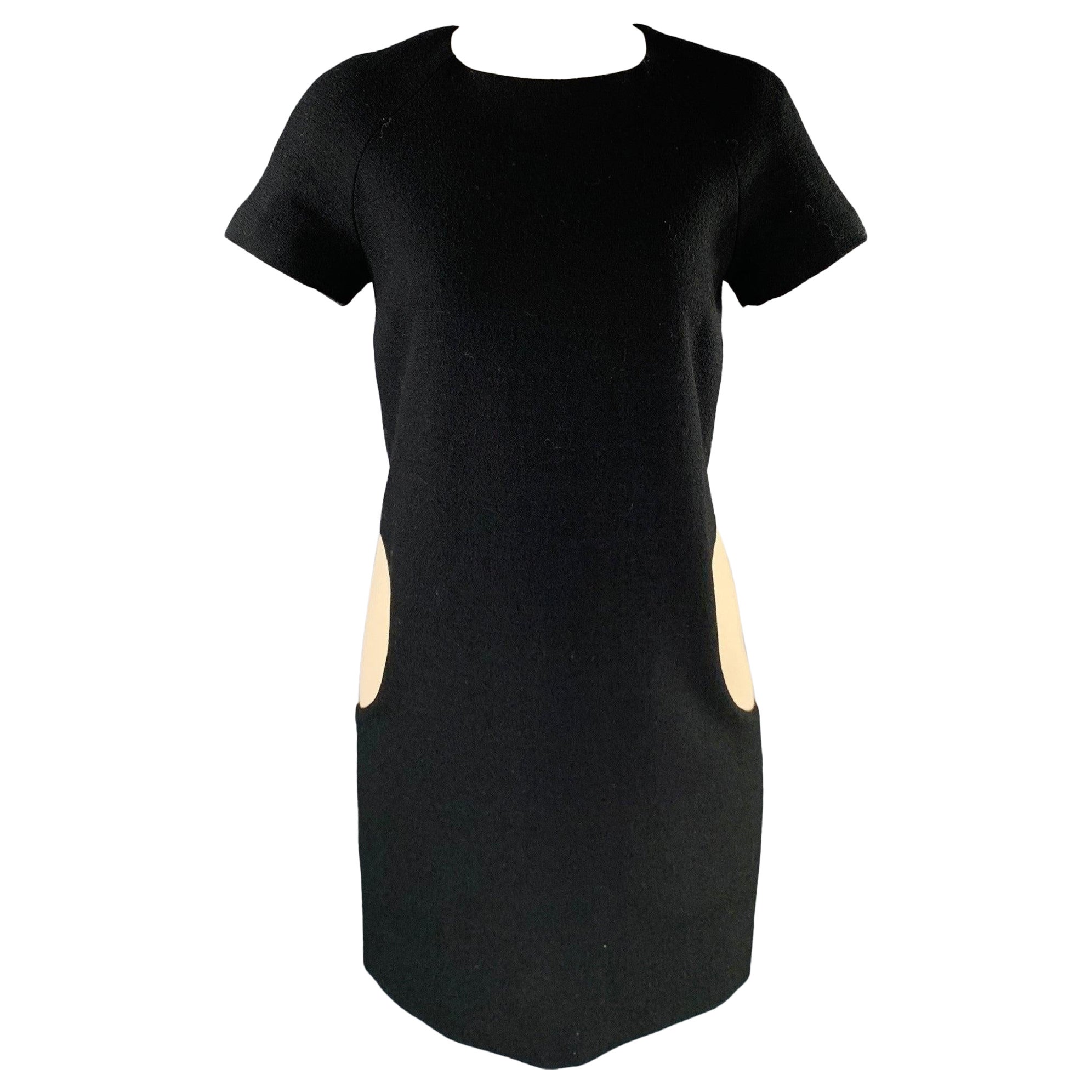 Robe à manches courtes LISA PERRY Taille 2 en laine noire crème cerclée
