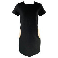 LISA PERRY Size 2 Black Cream Wool Circles Short Sleeve Dress