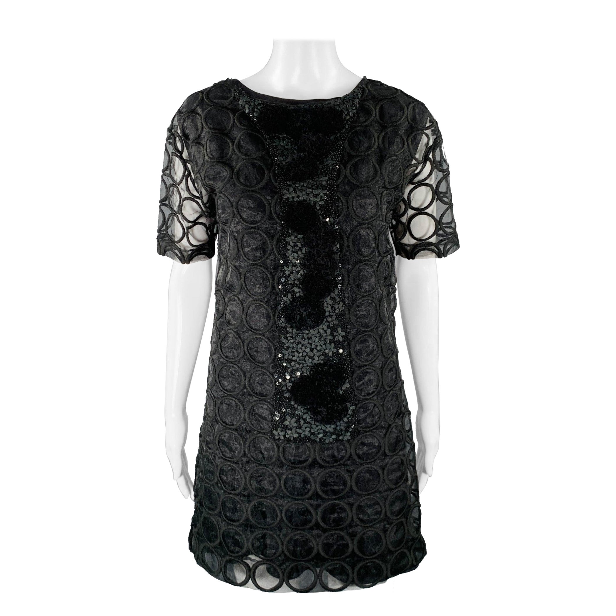 MARNI Taille 4 Robe de cocktail double épaisseur en polyester noir avec applications