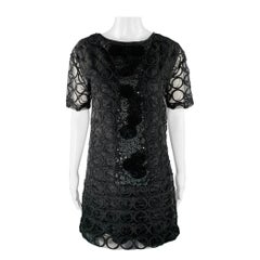 MARNI Size 4 Black Polyester Applique Double Layer Cocktail Dress