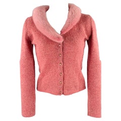 BLUMARINE Size 4 Pink Heather Wool Blend Fur Collar Cardigan